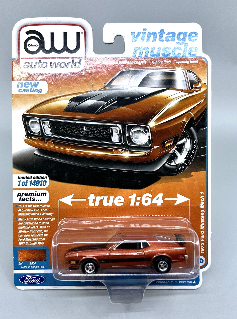 Auto World 1973 FORD Mustang Mach 1 Medium Copper Vintage Muscle 1:64 Diecast